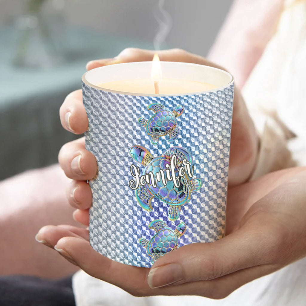 Salty Lil Beach - Personalized Turtle Candle With Wooden Lid
