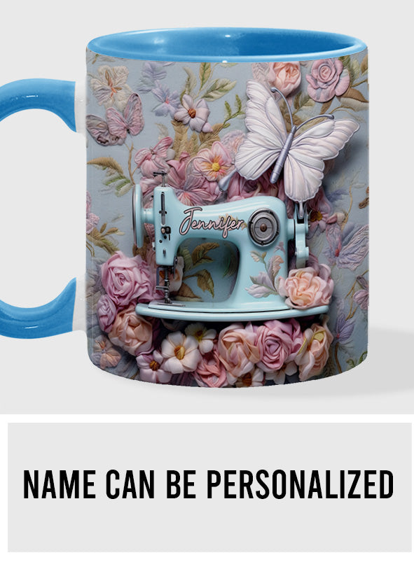 Mug personnalisé à motif floral « Machine à coudre »