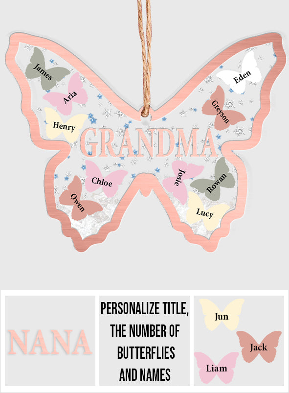 Papillons pour grand-mère et petits-enfants - Cadeau pour grand-mère - Ornement à secouer personnalisé à 3 couches