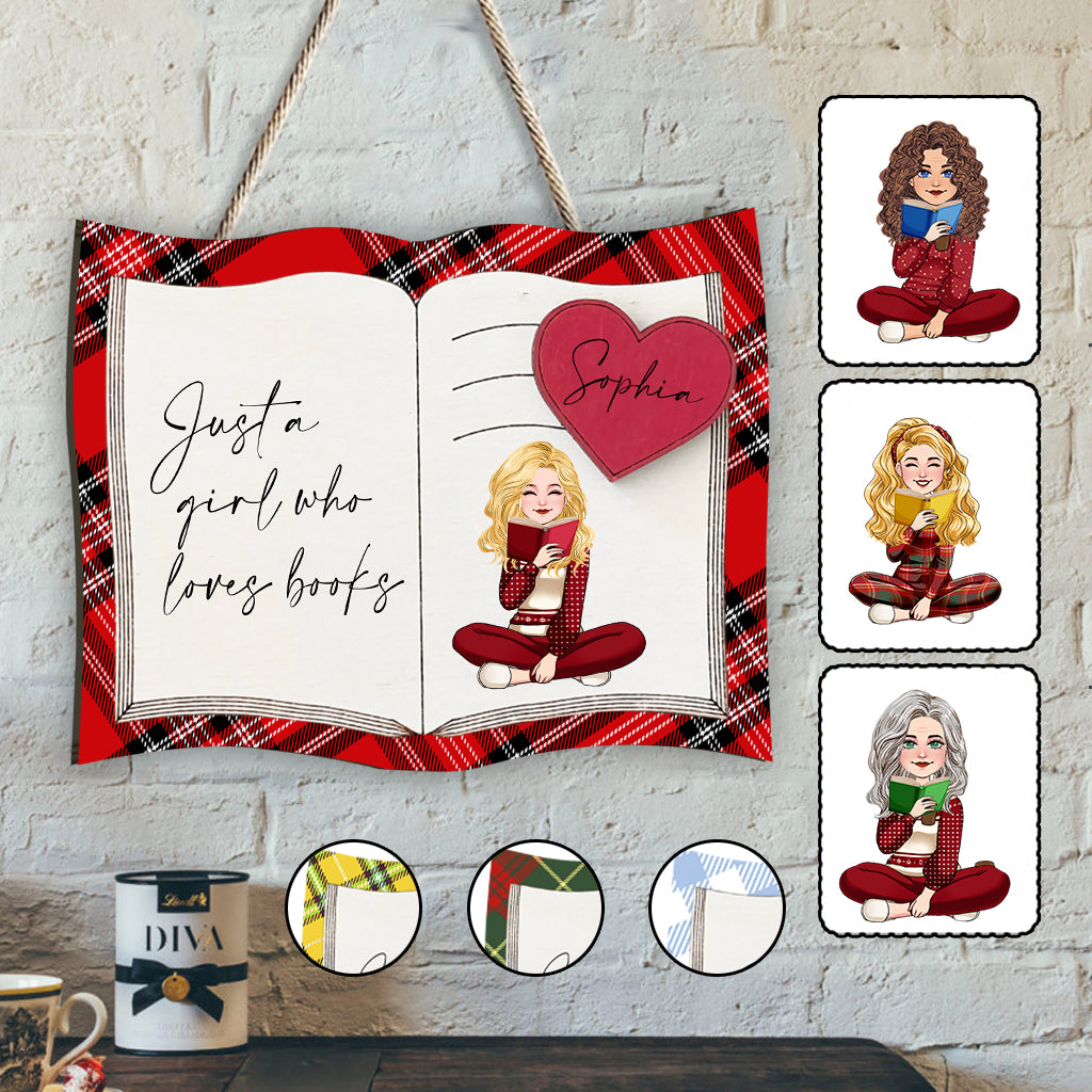 Just A Girl Who Loves Books - Personalized Book Custom Shaped Wood Sign