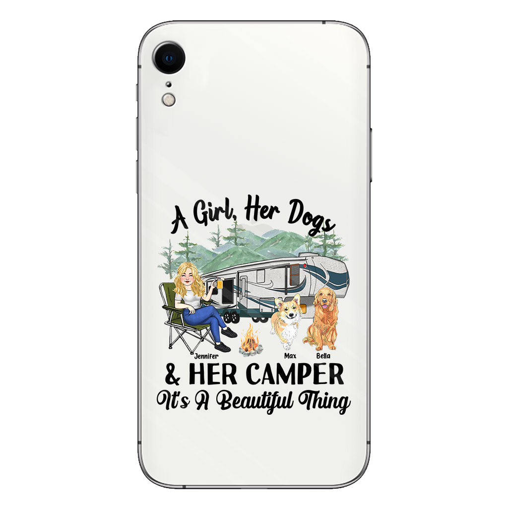 A Girl Her Dog And Her Camper - Camping gift for dog lover - Personalized Clear Phone Case
