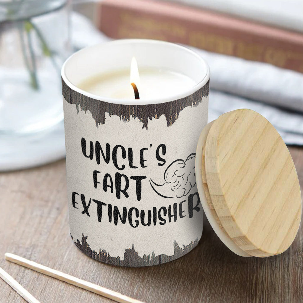 Fart Extinguisher - Gift for dad, grandma, grandpa, mom, uncle, aunt, son, daughter, brother, sister, granddaughter, grandson, husband, wife, boyfriend, girlfriend, friend - Personalized Candle With Wooden Lid