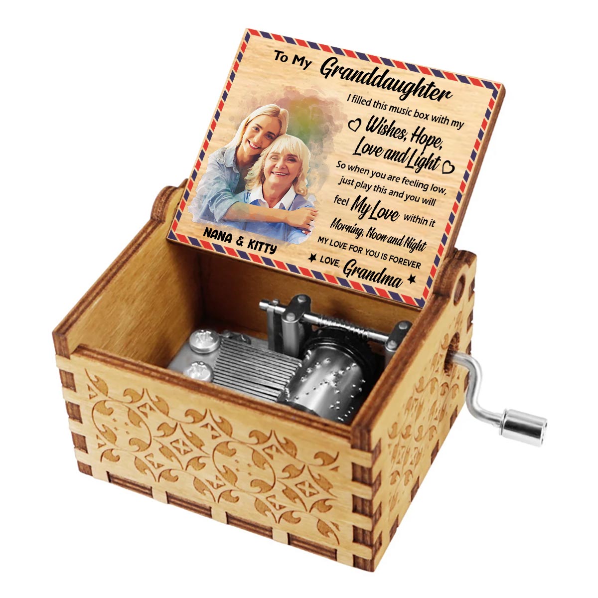 To My Granddaughter Daughter Mom Grandma Husband Wife - Personalized Grandma Hand Crank Music Box