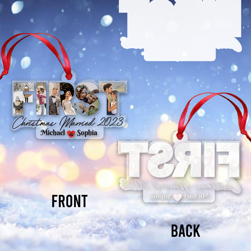 First Christmas Married - gift for husband, wife - Personalized Transparent Ornament
