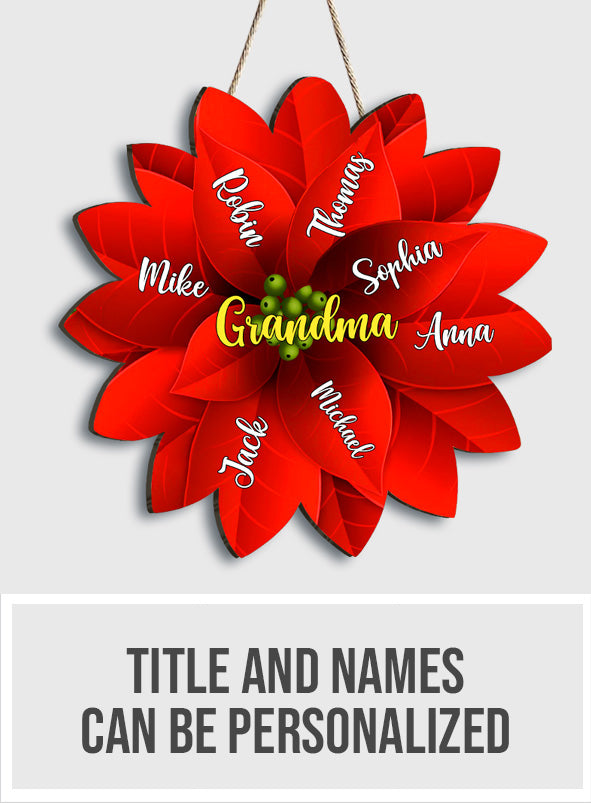 Grandma / Mama / Family Christmas Poinsettia - Gift for grandma - Personalized Custom Shaped Wood Sign