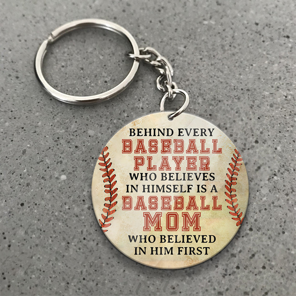 Behind Every Baseball Player - Personalized Baseball Keychain