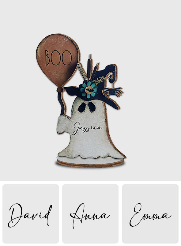 Cute Ghost - Personalized Halloween Freestanding Wood Plaque