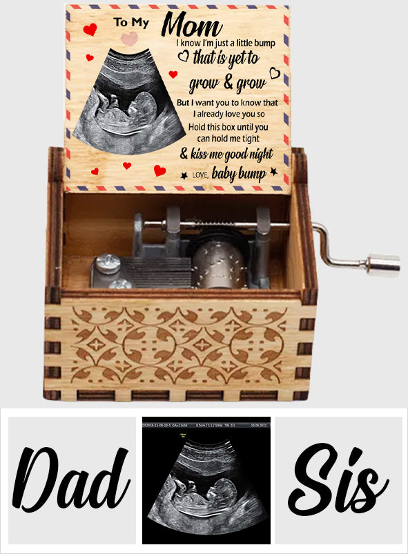 An meine Mama / meinen Papa / meine Oma / meinen Opa / meinen Bruder / meine Schwester: Ultraschallbild des Babys – personalisierte Spieluhr mit Handkurbel für die Schwangerschaft