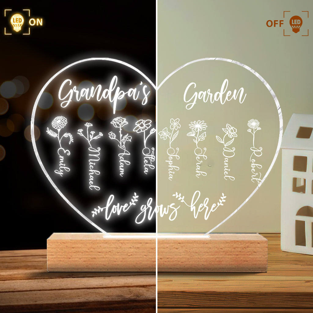 Grandma's Garden - Gift for grandma, mom, aunt, grandpa - Personalized Shaped Plaque Light Base