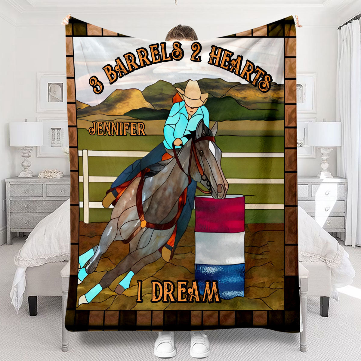 3 Barrels 2 Hearts 1 Dream - Personalized Horse Blanket