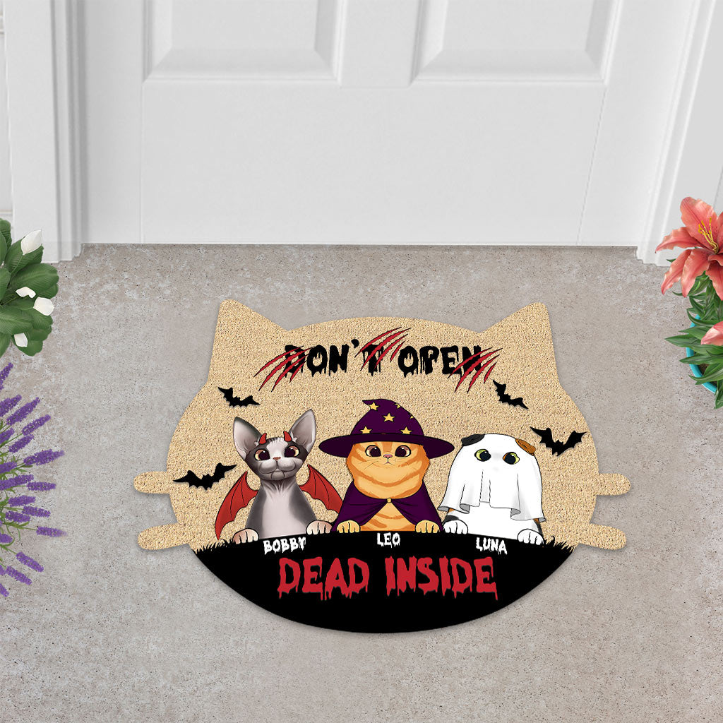 Don't Open, Dead Inside - Personalized Cat Shaped Doormat