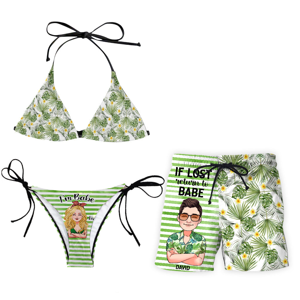 Falls verloren, kehren Sie zu Babe zurück – personalisierter Triangel-Bikini und Herrenshorts für Meeresliebhaber