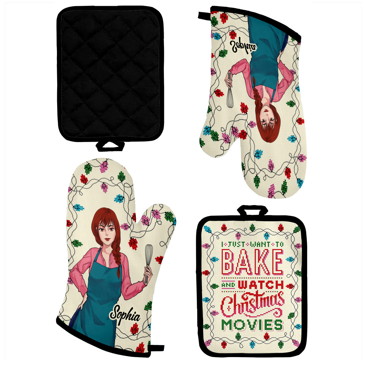 I Just Want To Bake And Watch Christmas Movies - Personalized Baking Oven Mitts & Pot Holder Set