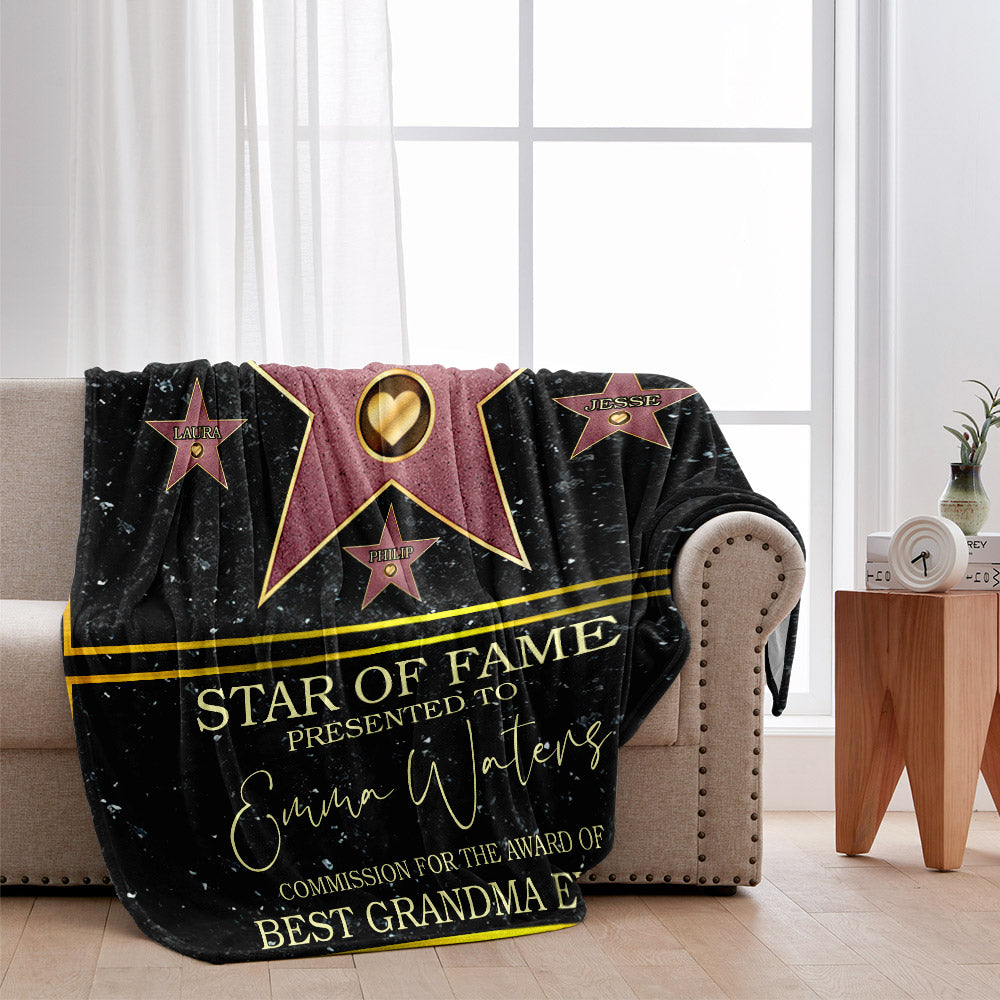 Star Of Fame Best Grandma Grandpa Mom Dad Ever - Personalized Grandma Blanket