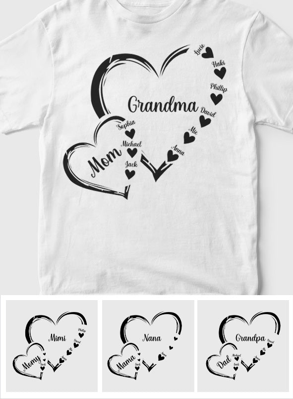 Grandma/Mom/Nana Heart - Personalized Grandma T-shirt And Hoodie