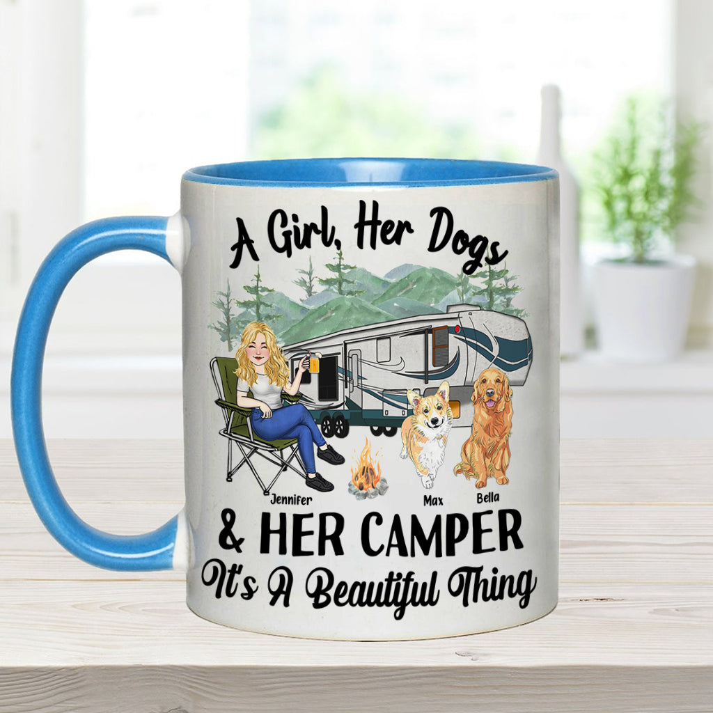 A Girl Her Dog And Her Camper - Camping gift for dog lover - Personalized Accent Mug