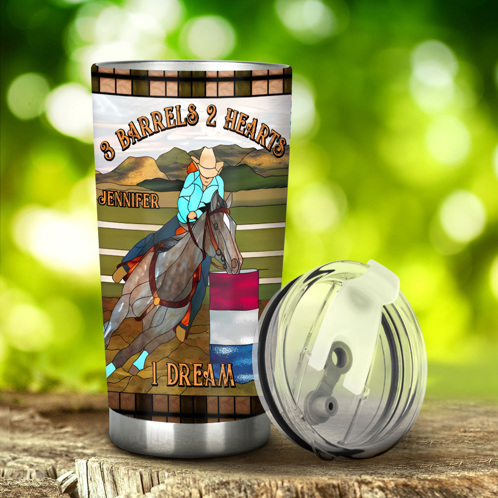 3 Barrels 2 Hearts 1 Dream - Personalized Horse Tumbler