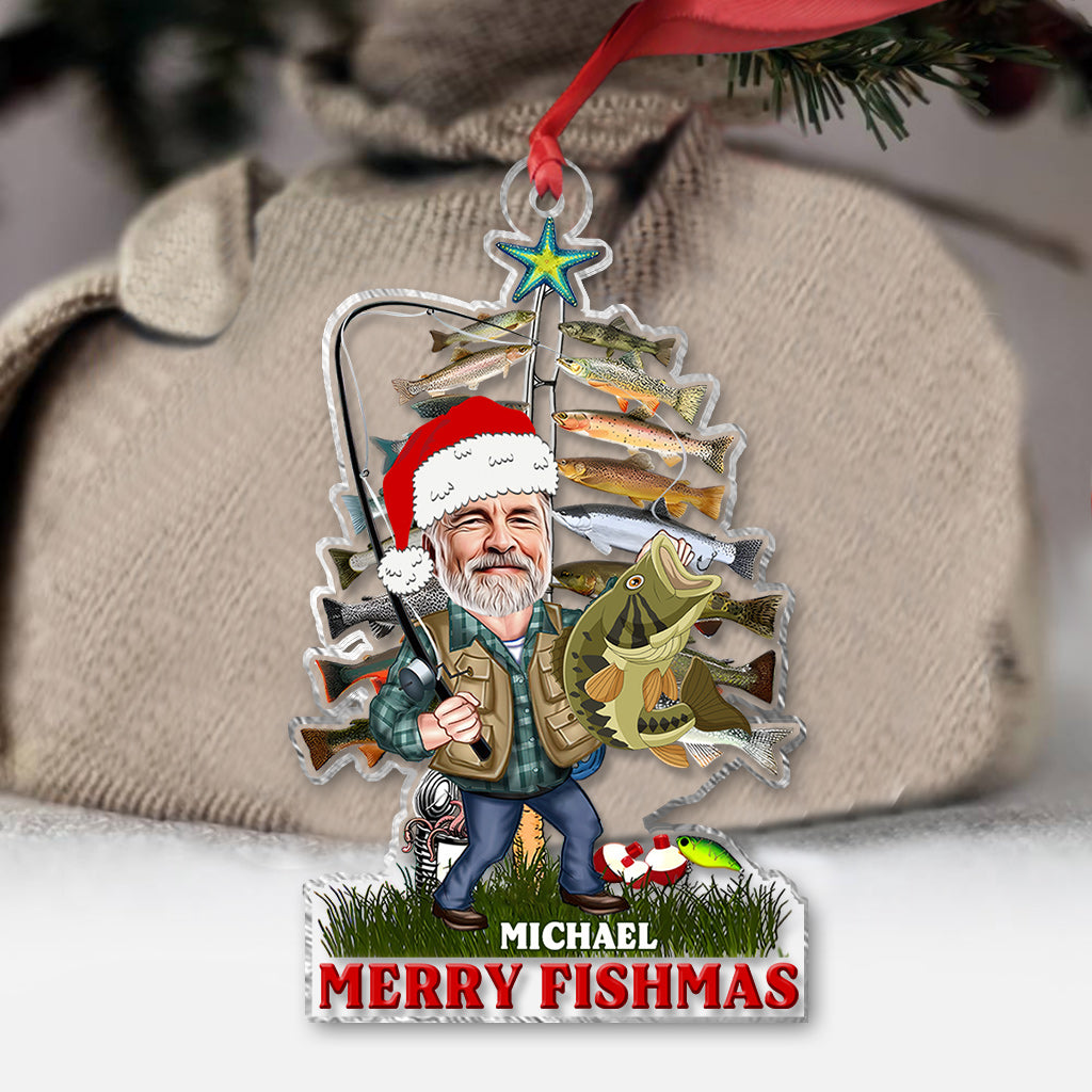 Merry Fishmas - Fishing gift for dad, grandpa, him, husband - Personalized Transparent Ornament