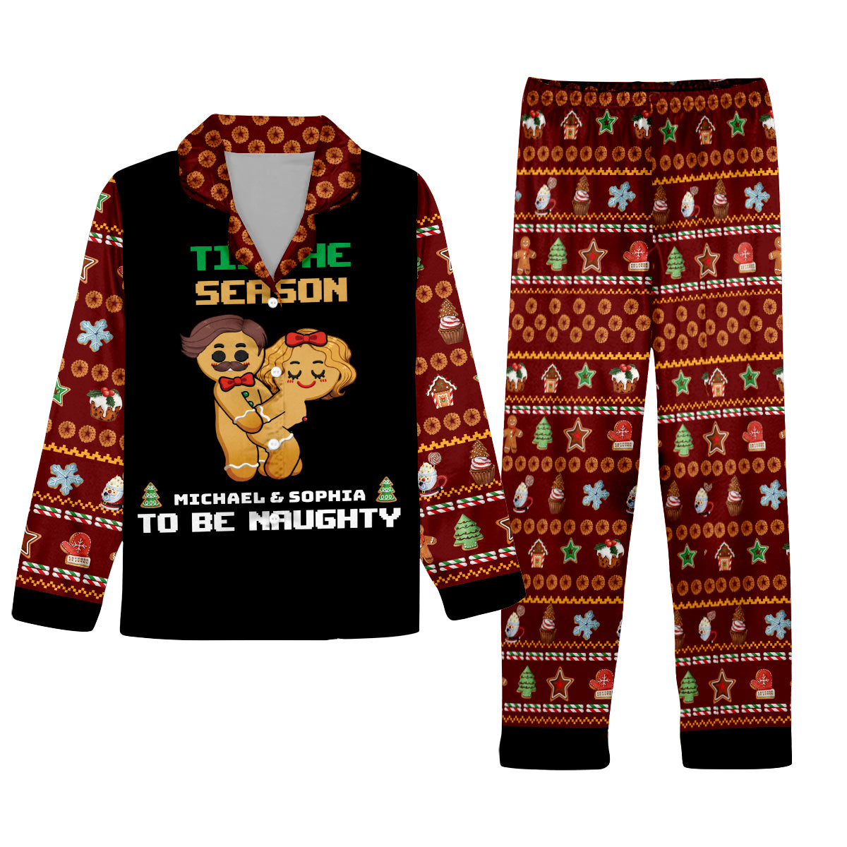 Tis The Season To Be Naughty - Personalized Couple Button Down Pajamas