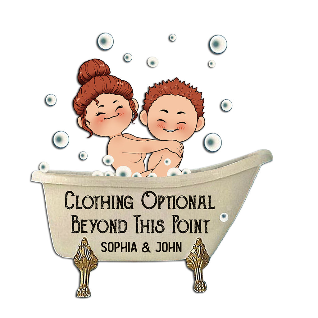 Clothing Optional Beyond This Point - Personalized Couple Decal Die Cut