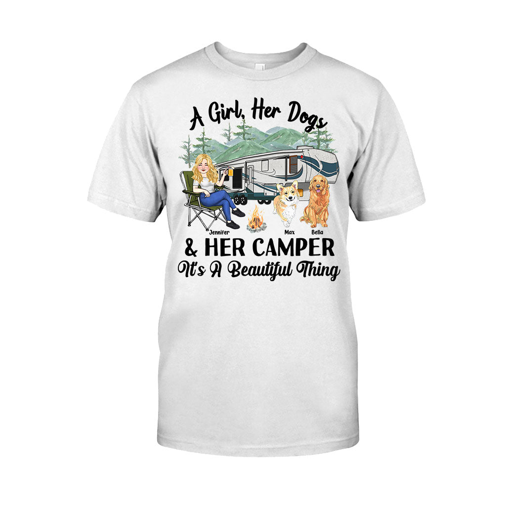 A Girl Her Dog And Her Camper - Camping gift for dog lover - Personalized T-shirt And Hoodie