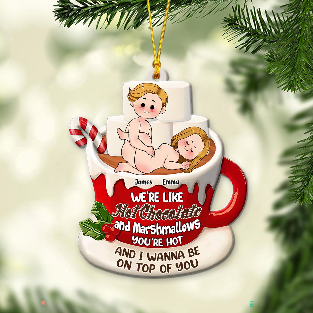 Hot Chocolate And Marshmallows - Personalized Couple Ornament