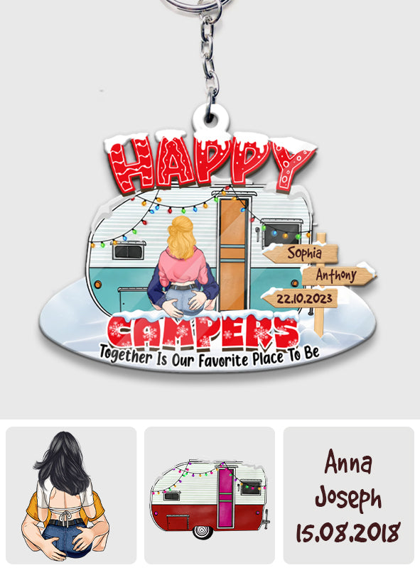 Happy Campers - Camping gift for husband, wife, boyfriend, girlfriend - Personalized Keychain