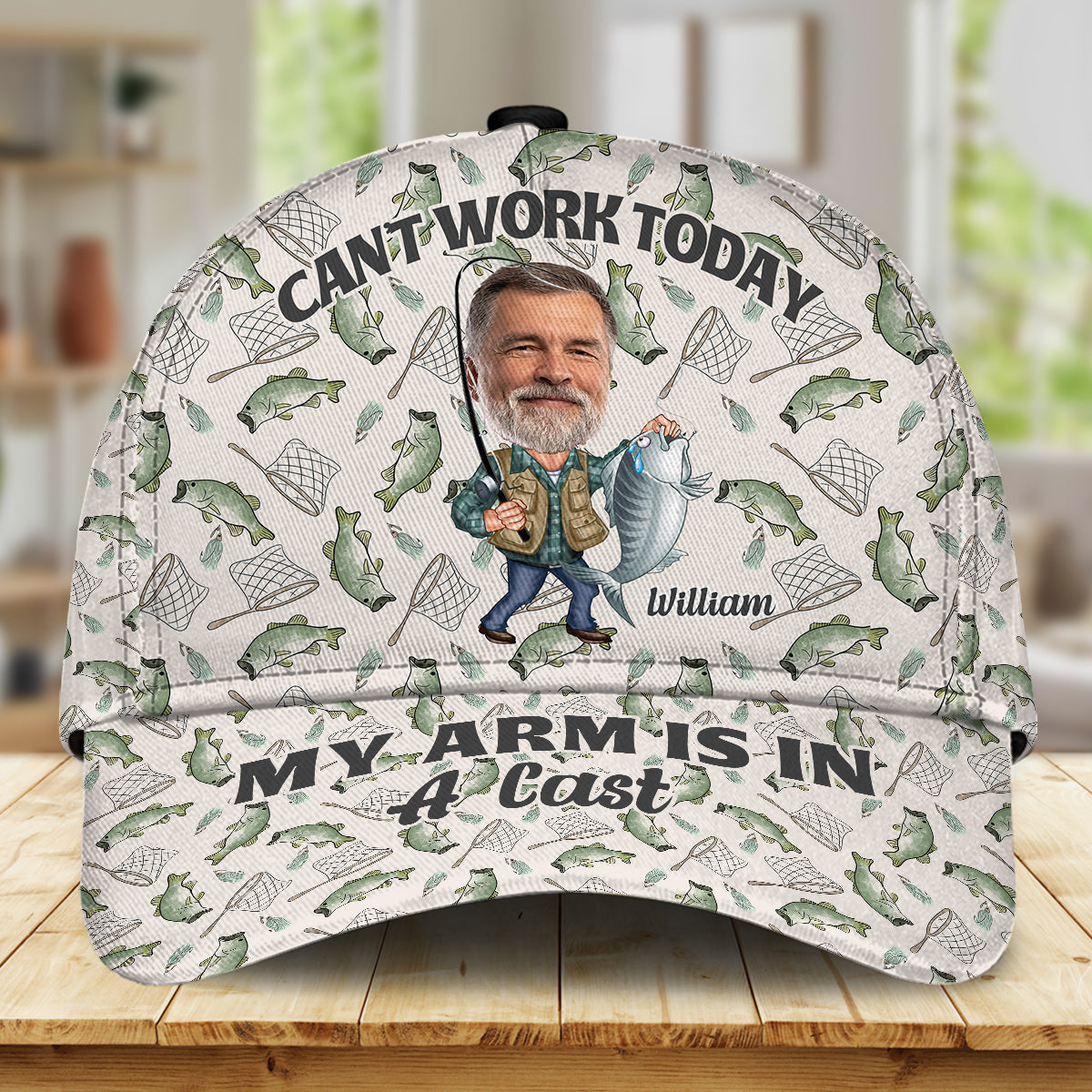 Can't Work Today My Arm Is In A Cast - Personalized Fishing Classic Cap