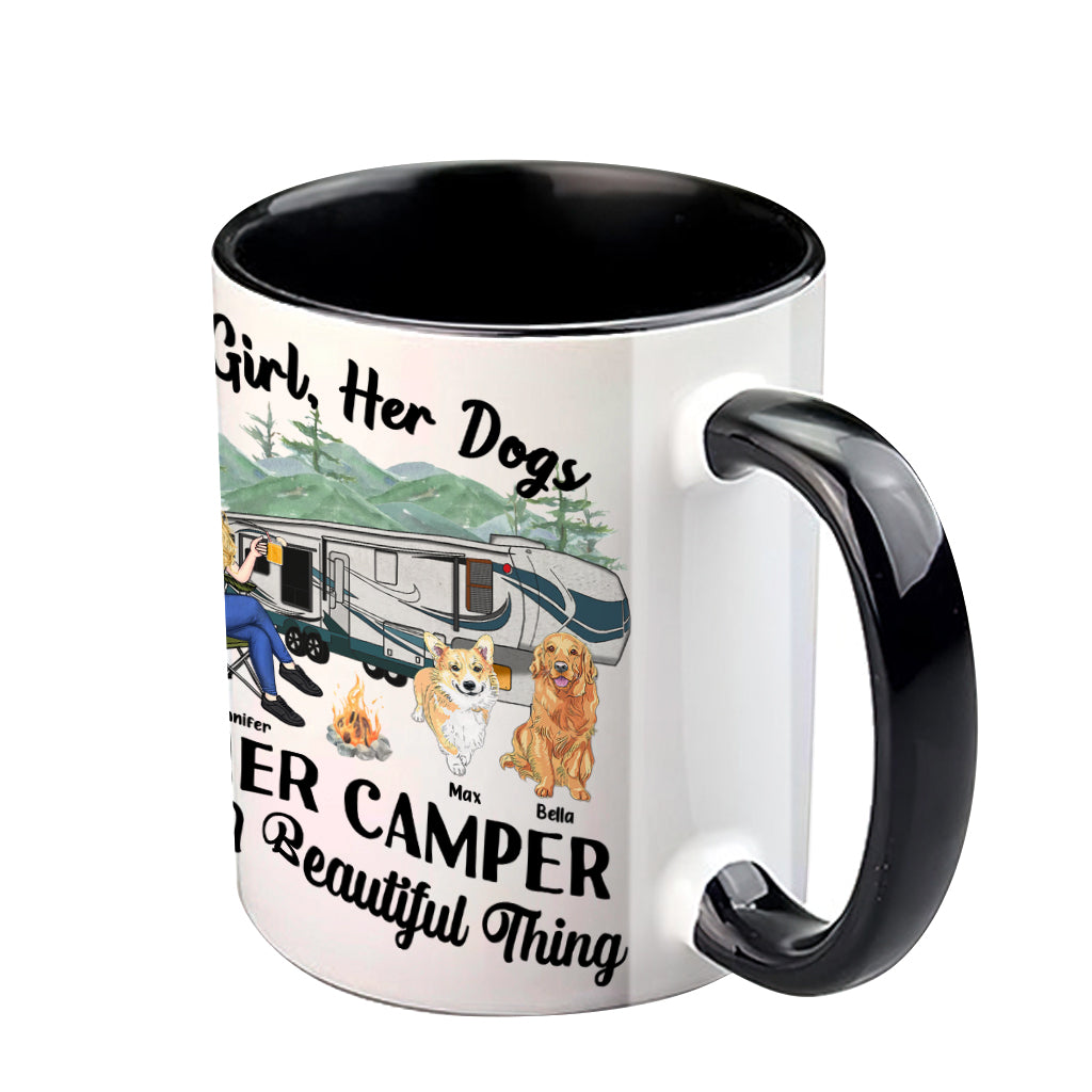 A Girl Her Dog And Her Camper - Camping gift for dog lover - Personalized Accent Mug