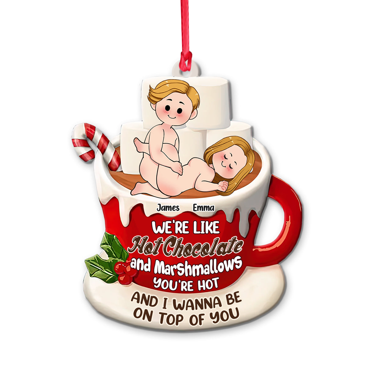 Hot Chocolate And Marshmallows - Personalized Couple Ornament
