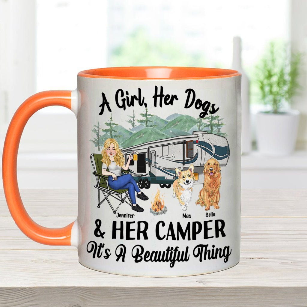 A Girl Her Dog And Her Camper - Camping gift for dog lover - Personalized Accent Mug
