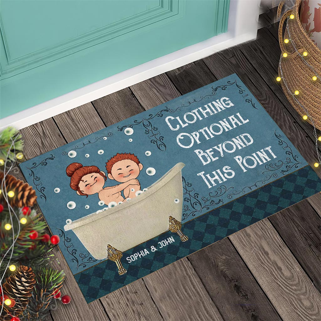Clothing Optional Beyond This Point - Personalized Couple Doormat