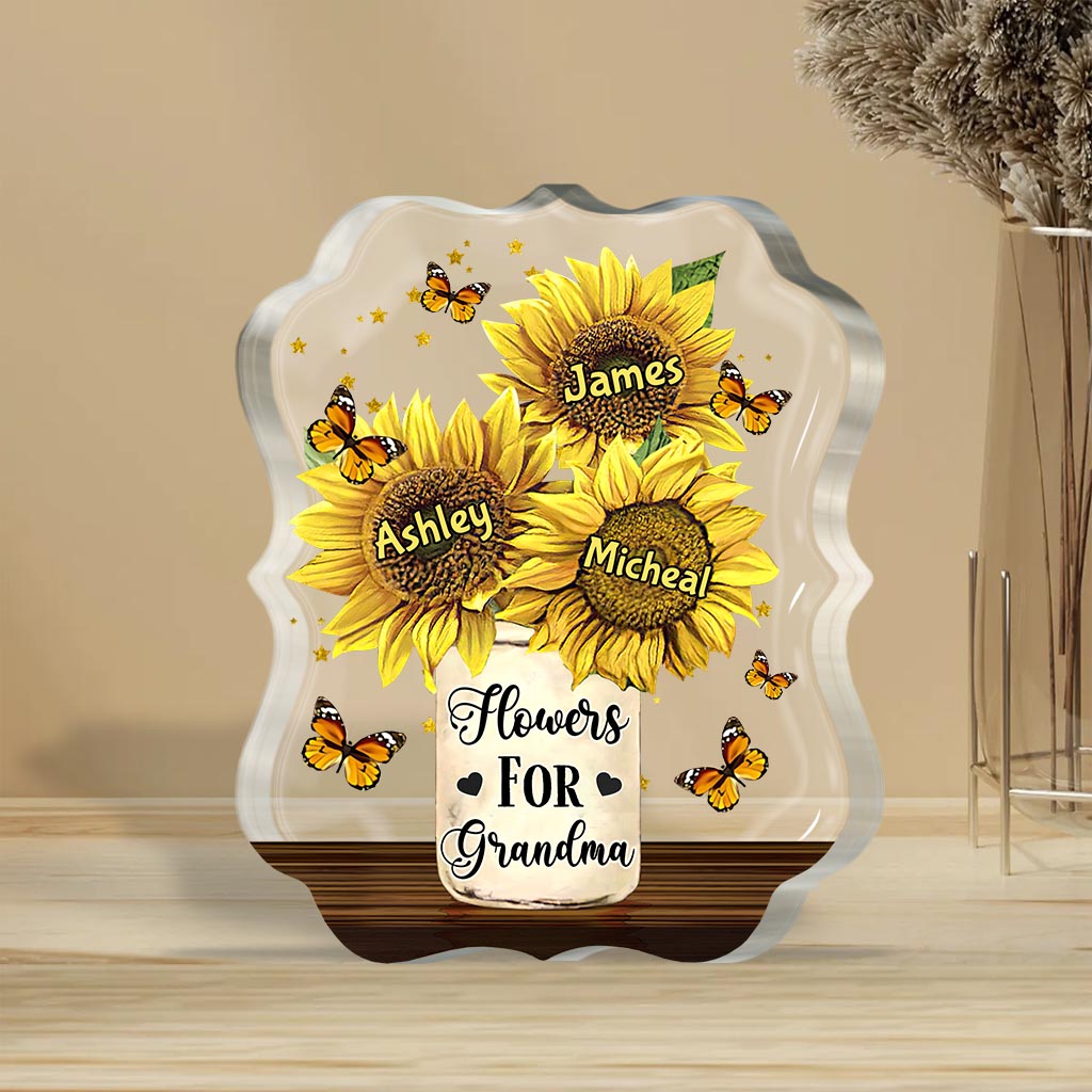 Flowers For Mom - Gift for mom, grandma - Personalized Custom Shaped Acrylic Plaque