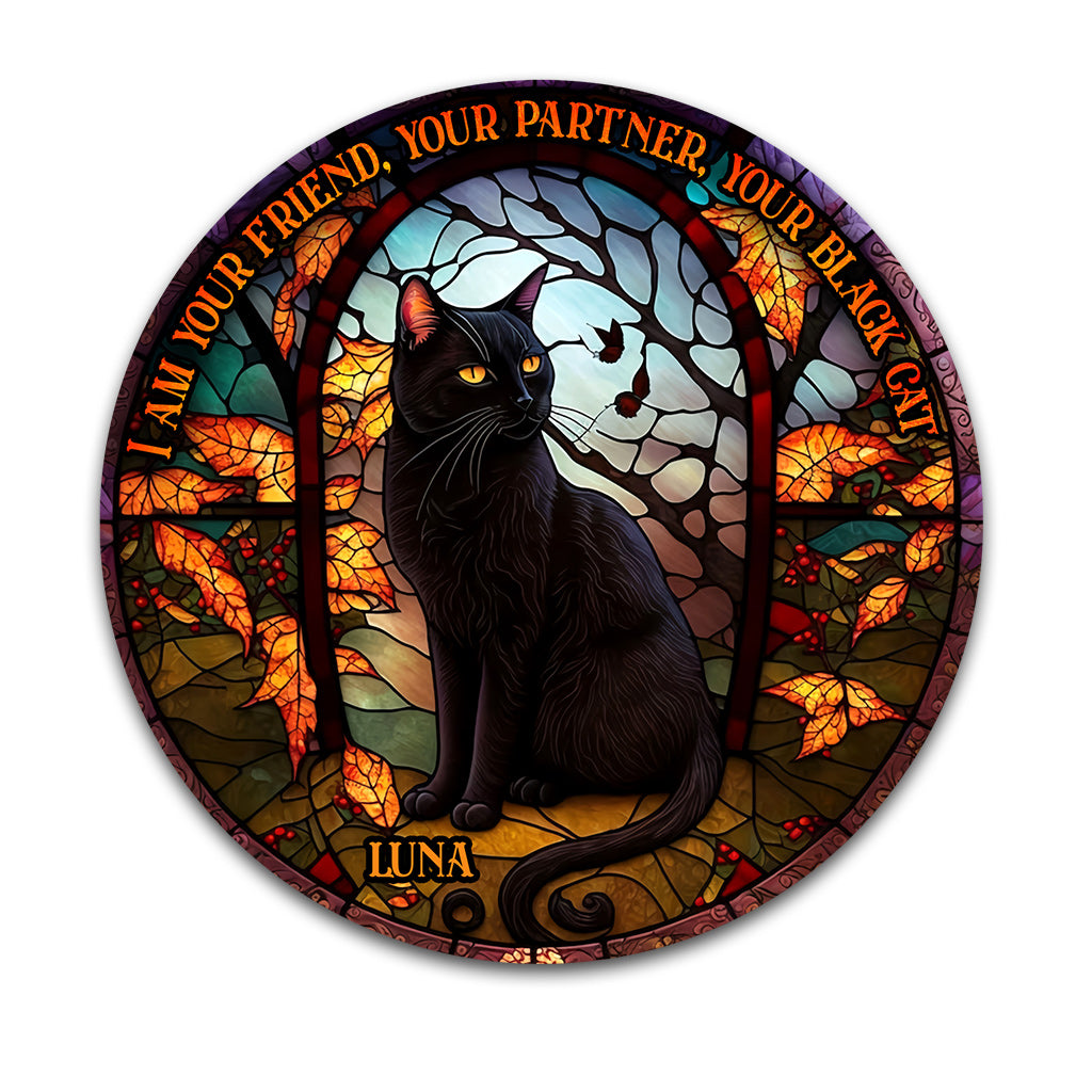 Schwarze Katze – Personalisiertes rundes Metallschild mit schwarzer Katze