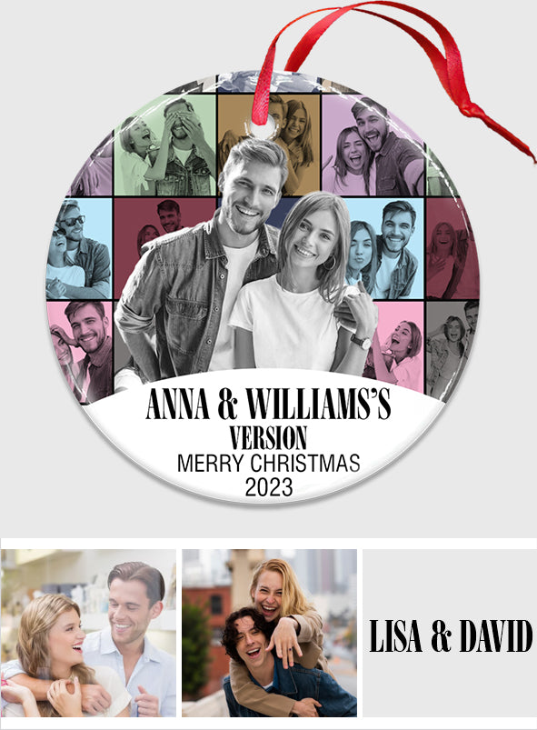 Merry Christmas Version - Personalized Couple Ceramic Circle Ornament