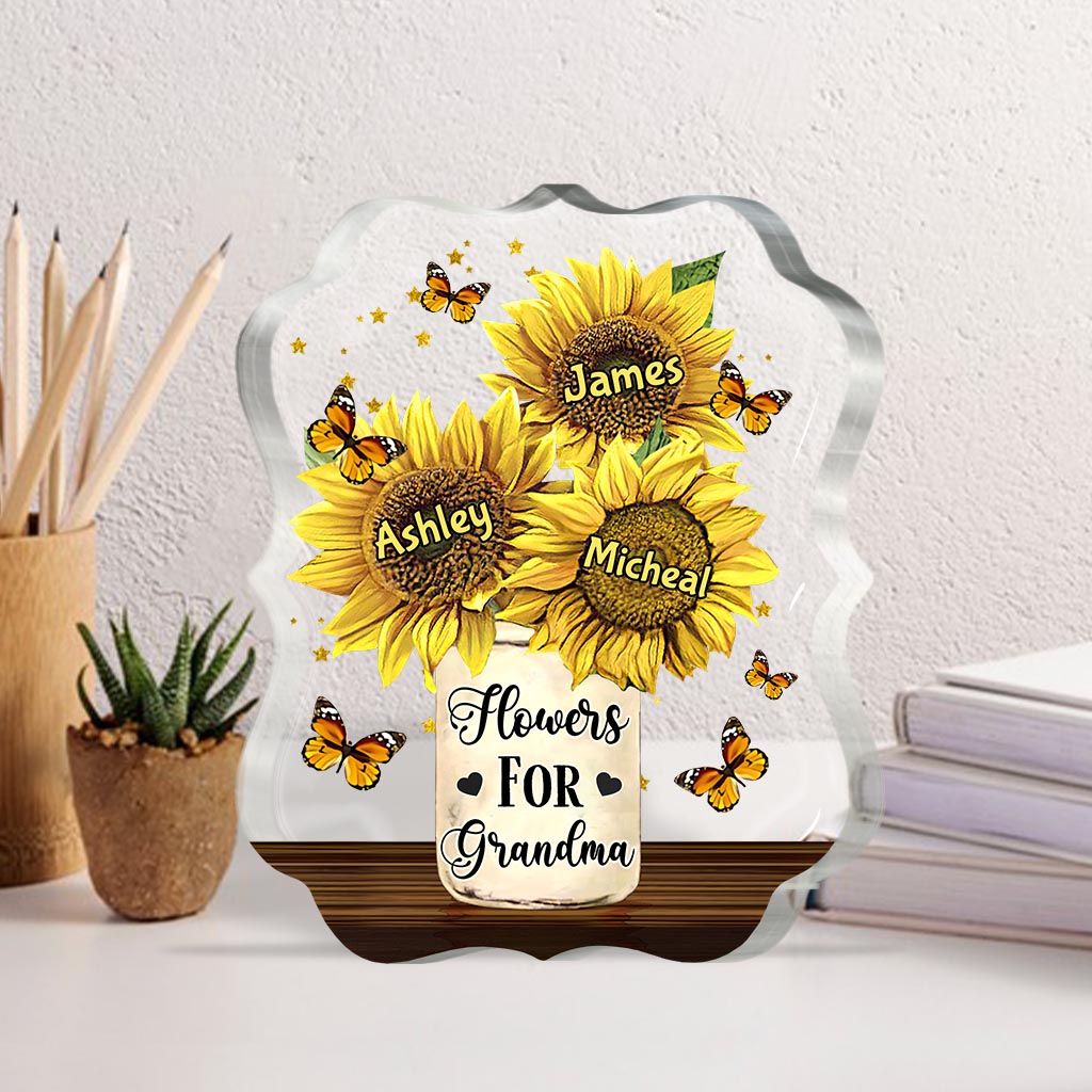 Flowers For Mom - Gift for mom, grandma - Personalized Custom Shaped Acrylic Plaque
