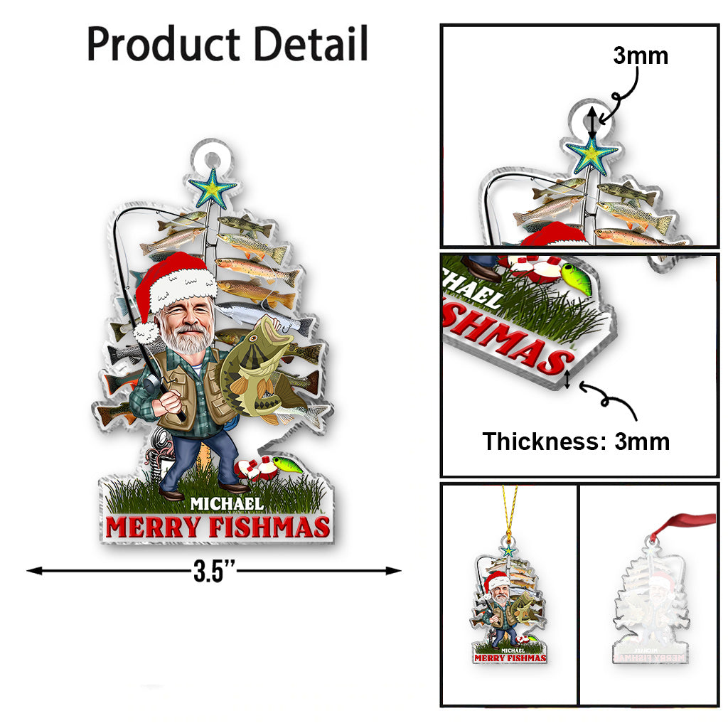 Merry Fishmas - Fishing gift for dad, grandpa, him, husband - Personalized Transparent Ornament