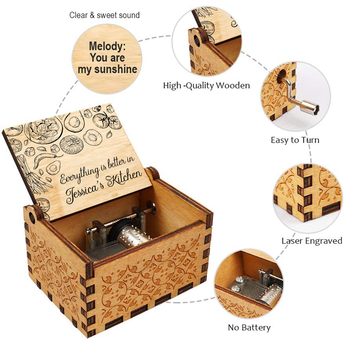 Everything Is Better In This Kitchen - Cooking gift for mom, her, wife, girlfriend, friend - Personalized Hand Crank Music Box