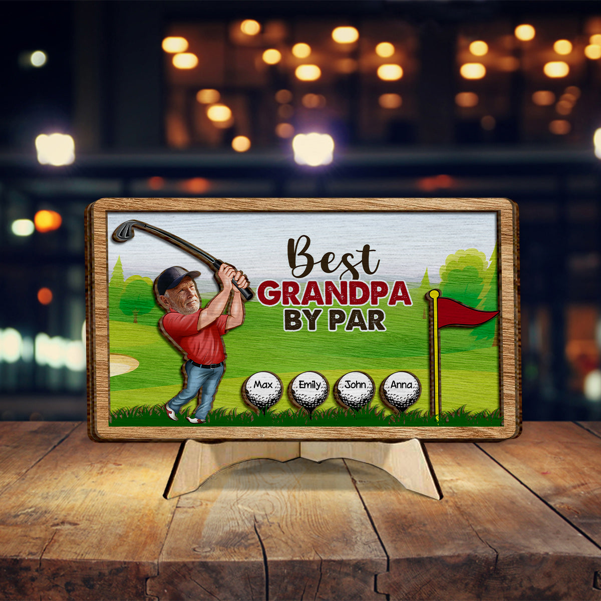 Best Grandpa By Par - Personalized Golf 2 Layered Wood Sign / Wood Plaque