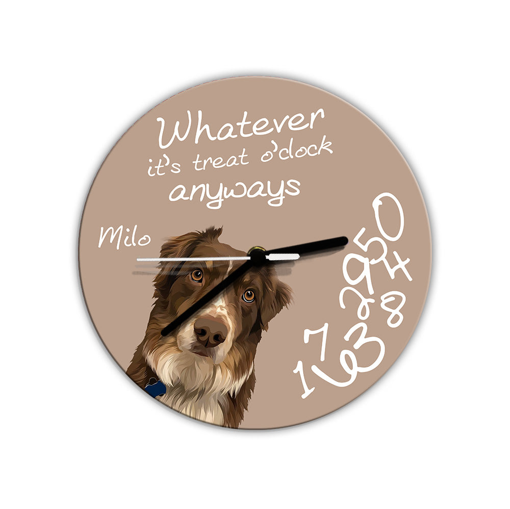 Quoi qu'il en soit, c'est l'heure des friandises ! - Horloge murale personnalisée pour chien