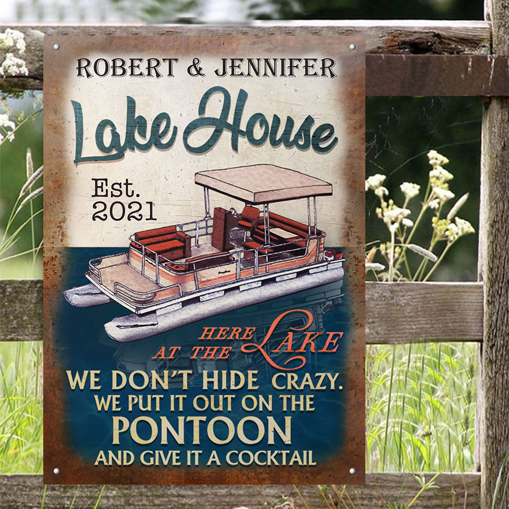 Lake House - Personalized Pontoon Rectangle Metal Sign