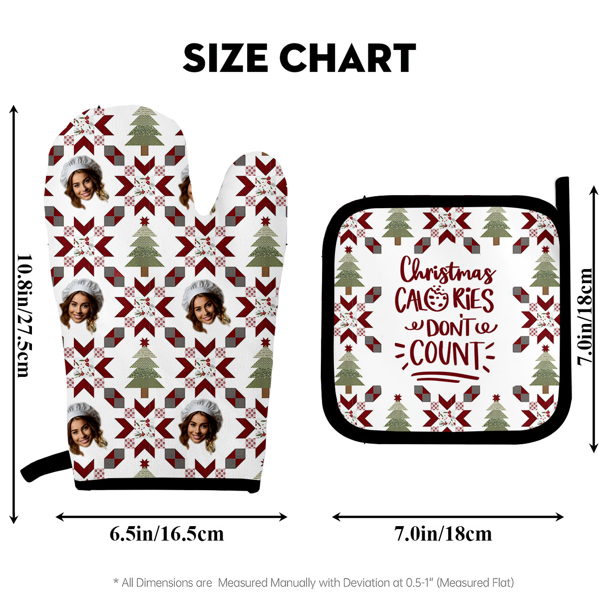 Christmas Calories Don't Count - Personalized Baking Oven Mitts & Pot Holder Set