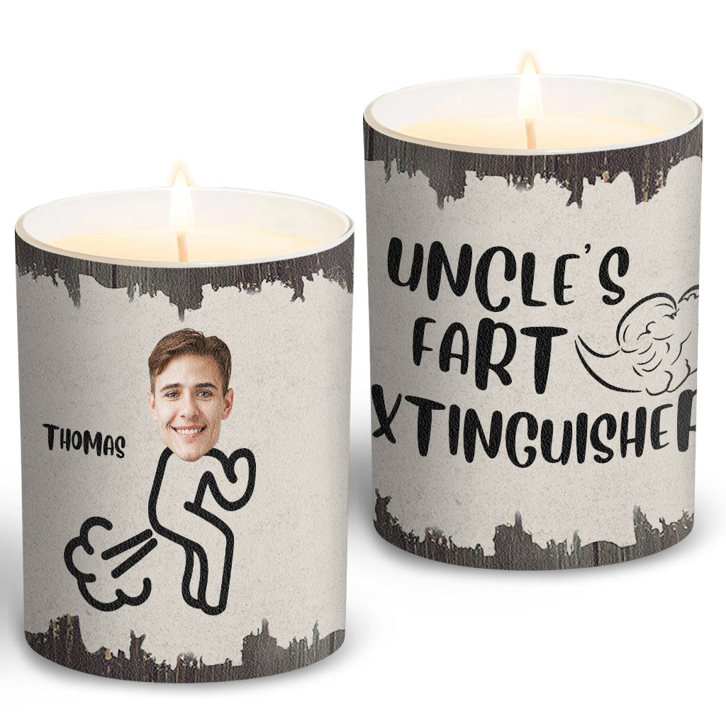 Fart Extinguisher - Gift for dad, grandma, grandpa, mom, uncle, aunt, son, daughter, brother, sister, granddaughter, grandson, husband, wife, boyfriend, girlfriend, friend - Personalized Candle With Wooden Lid