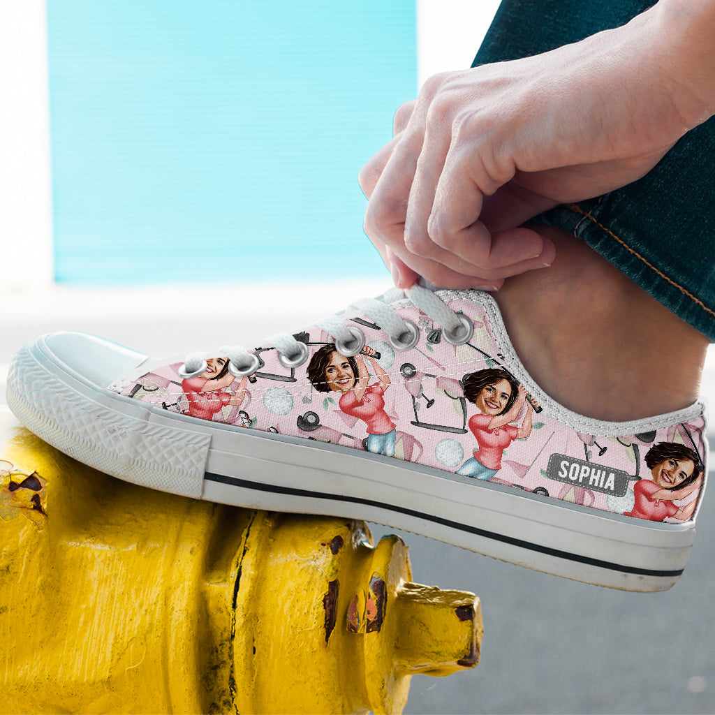 Photo Inserted Funny Golfer - Personalized Golf Low Top Shoes