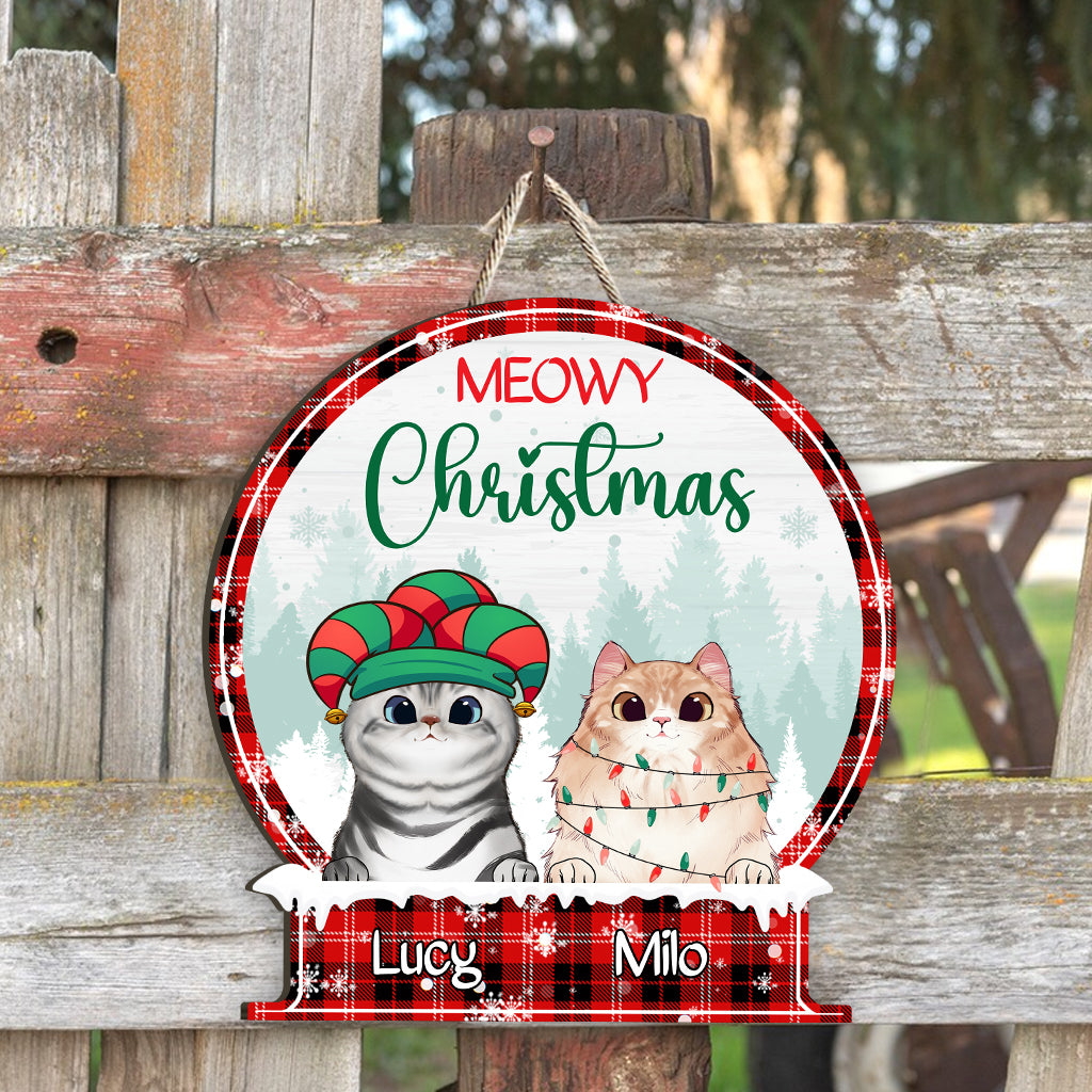 Merry Christmas - Personalized Cat Wood Sign