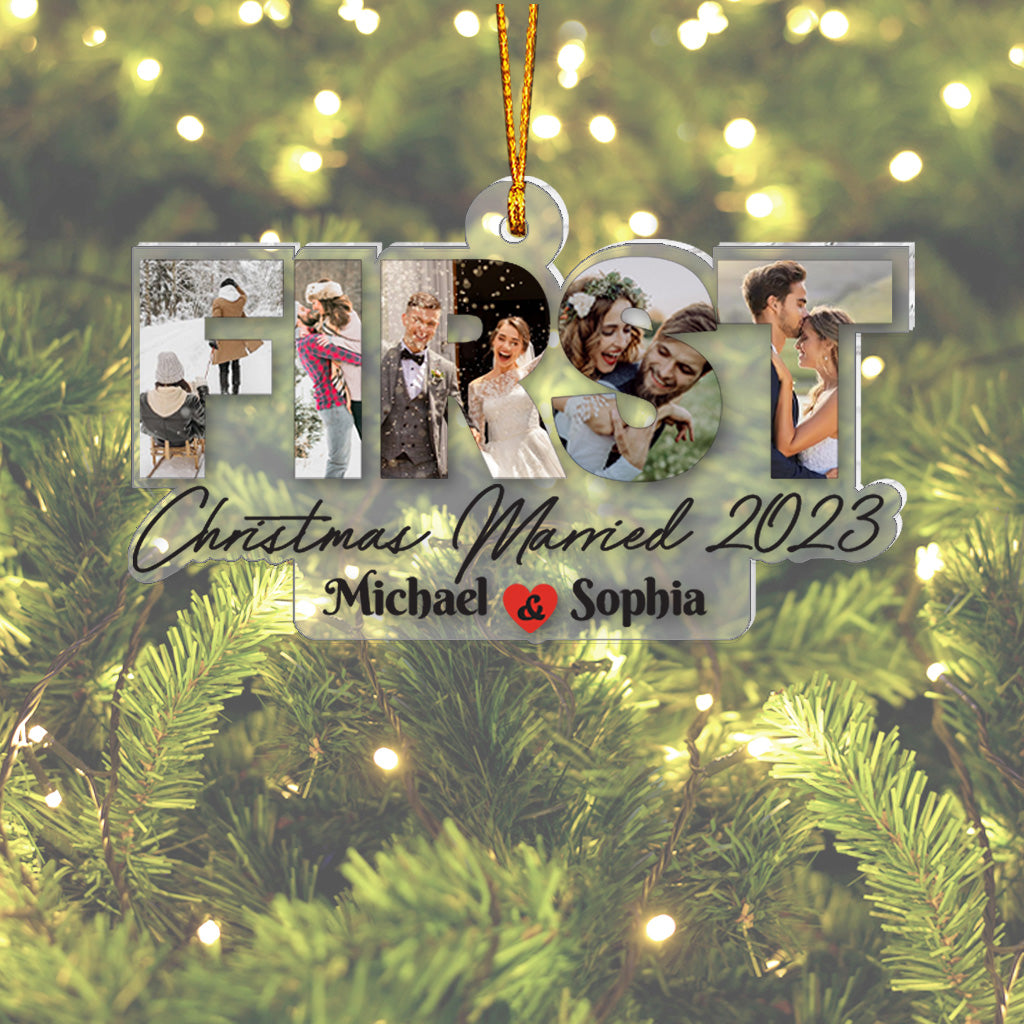 First Christmas Married - gift for husband, wife - Personalized Transparent Ornament