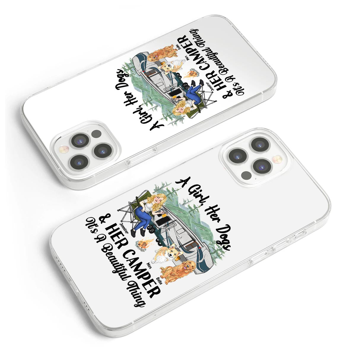 A Girl Her Dog And Her Camper - Camping gift for dog lover - Personalized Clear Phone Case
