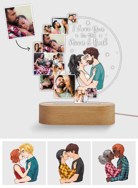I Love You To The Moon & Back - Personalized Couple Shaped Plaque Light Base