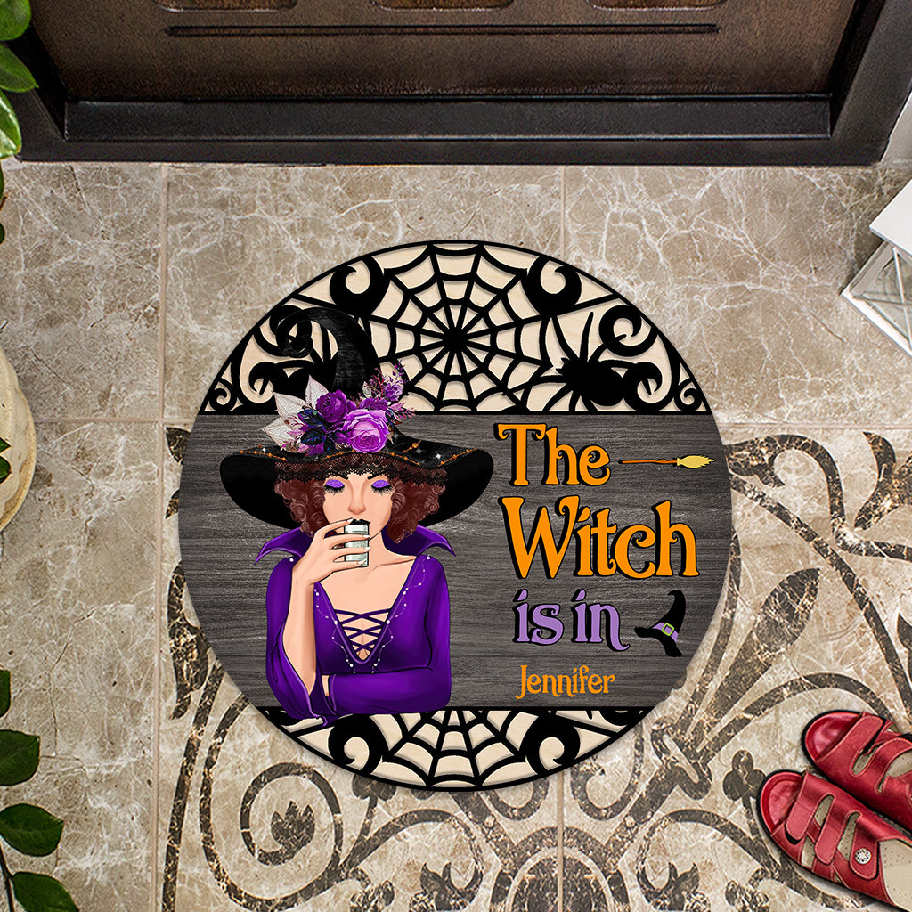 The Witch Is In - Personalized Witch Shaped Doormat