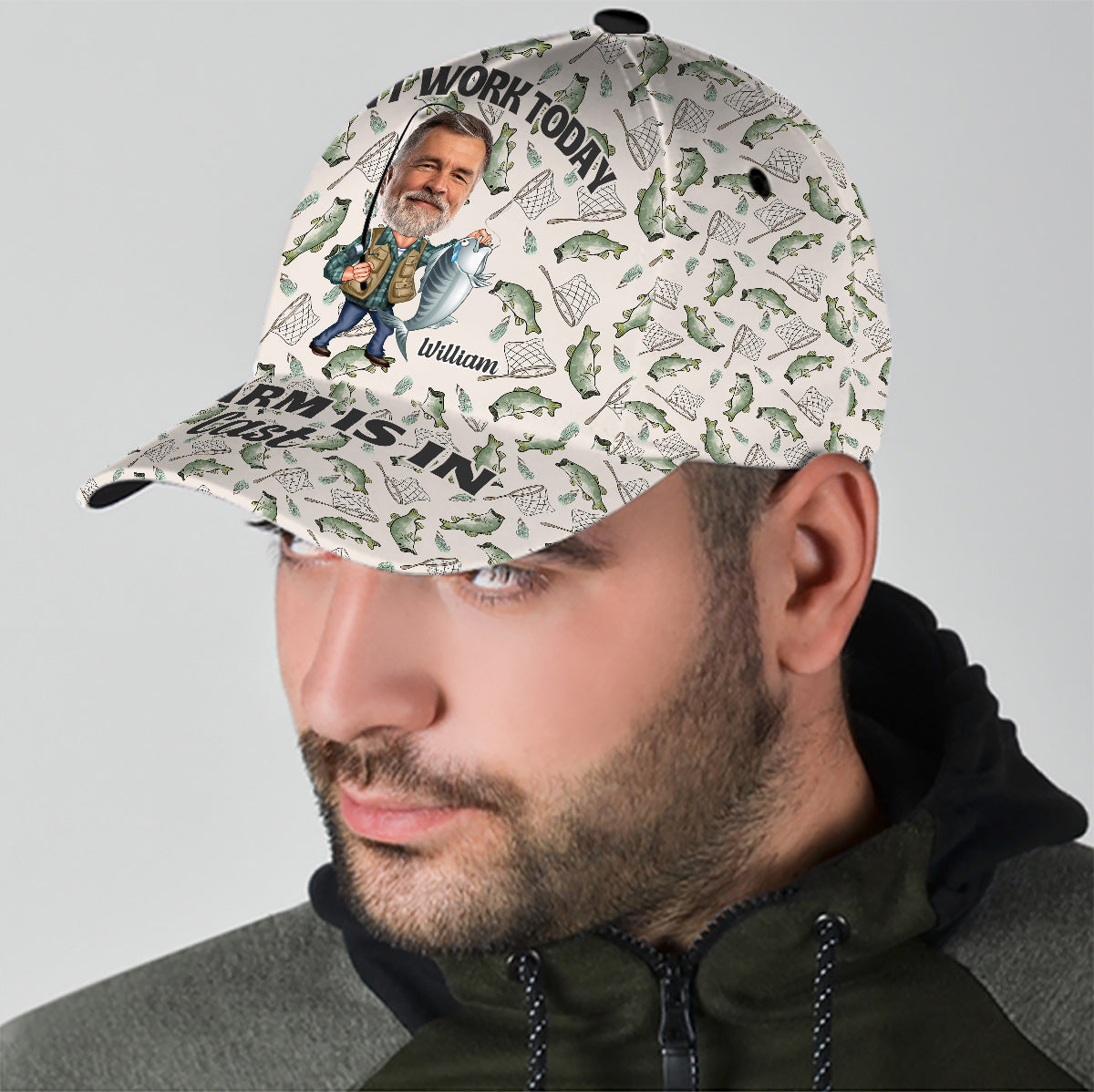 Can't Work Today My Arm Is In A Cast - Personalized Fishing Classic Cap
